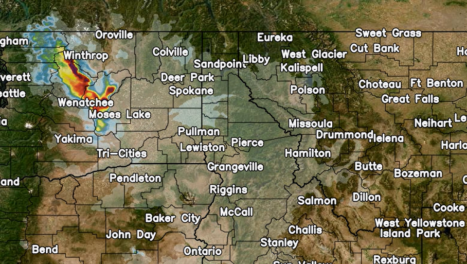 Map of Montana, Idaho and Washington with predicted smoke forecast